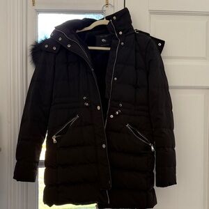 Zara Black Quilted Long Puffer Coat with Hood